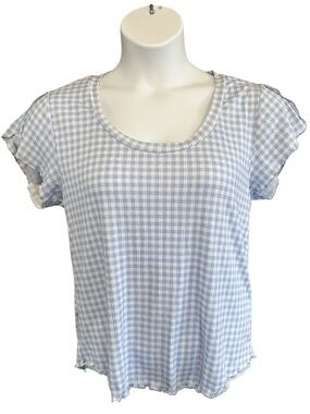 Laura Ashley Women’s XL Light Blue & White Gingham Scoop Neck Short Sleeve Top